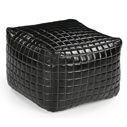 Smooth Black Leather Ottoman - decorstore