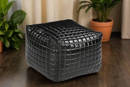 Smooth Black Leather Ottoman - decorstore