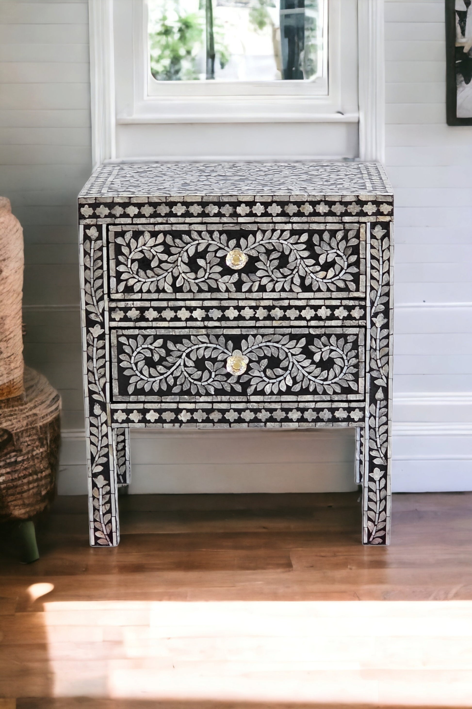 Mother of Pearl Midnight Shimmer Bedside Table - decorstore