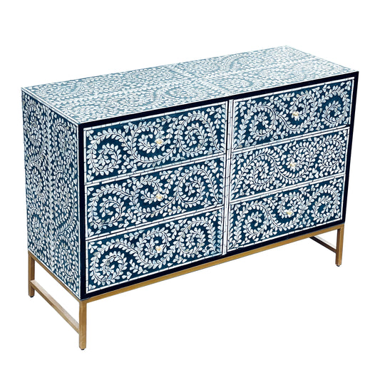 Mother of Pearl Inlay Chest – Botanical Blue Detail - decorstore