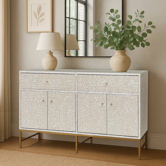 Mother of Pearl Console Cabinet – Light Wash Finish - decorstore