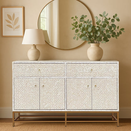 Mother of Pearl Console Cabinet – Light Wash Finish - decorstore