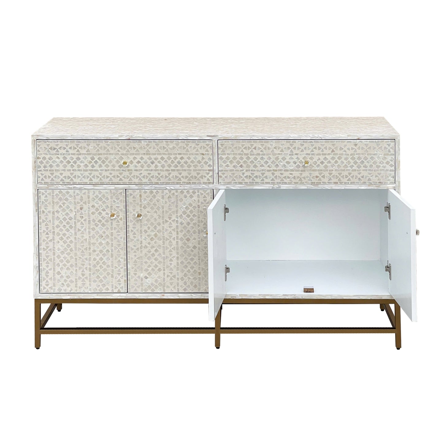 Mother of Pearl Console Cabinet – Light Wash Finish - decorstore