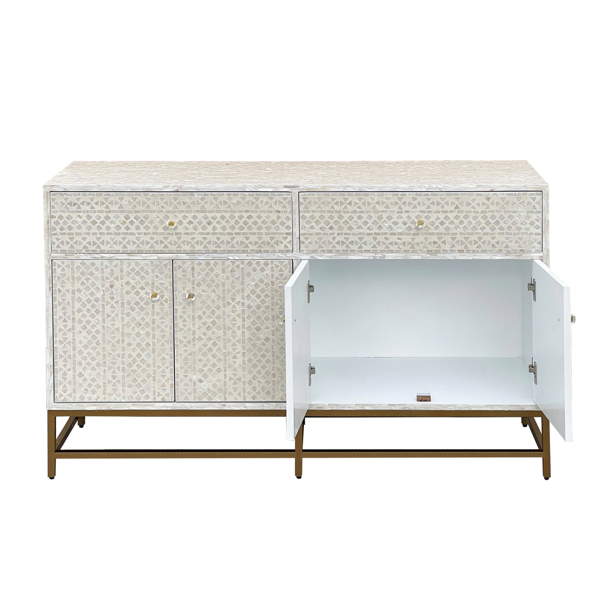 Mother of Pearl Console Cabinet – Light Wash Finish - decorstore