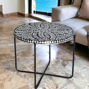 Mother of pearl Monochrome Harmony Circular Side Table - decorstore