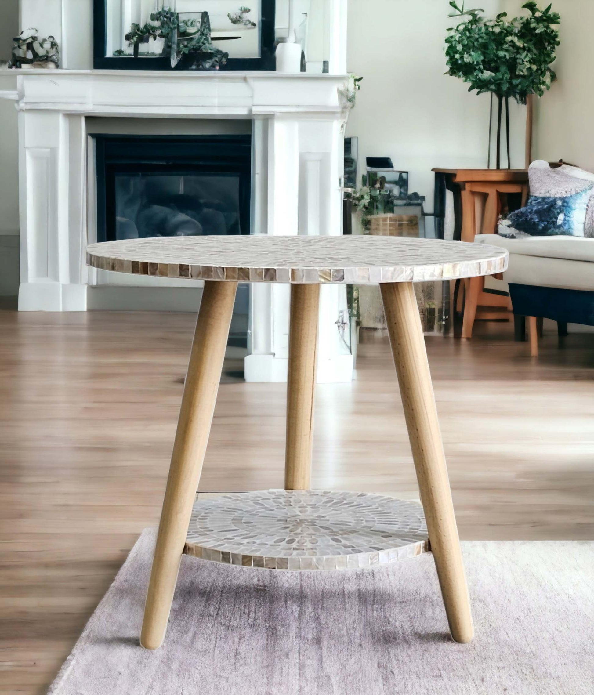 Mother of pearl Muted Elegance Cream Two-Tiered Side Tables - decorstore