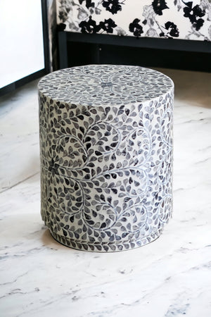 Mother of pearl Ebony Swirl Cream Stool/Side Table - decorstore
