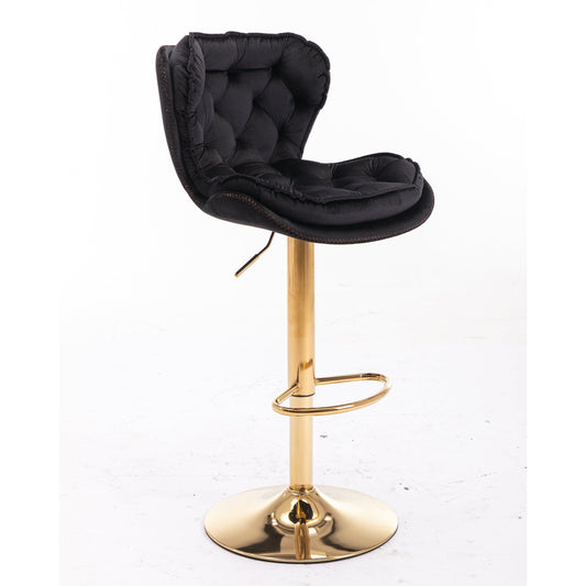 Plush Velet Black & Gold Stool - decorstore