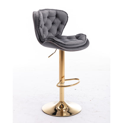 Dohety Velvet Grey and Gold Bar Stool - decorstore