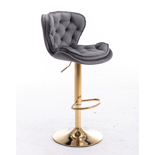 Dohety Velvet Grey and Gold Bar Stool - decorstore