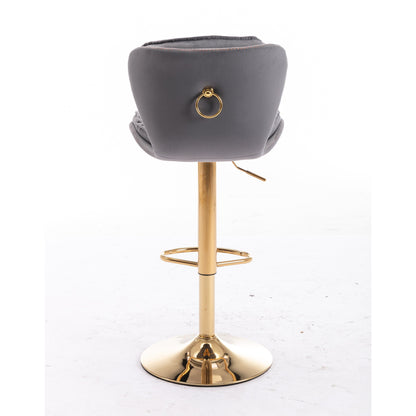 Dohety Velvet Grey and Gold Bar Stool - decorstore