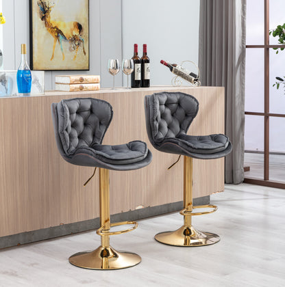 Dohety Velvet Grey and Gold Bar Stool - decorstore