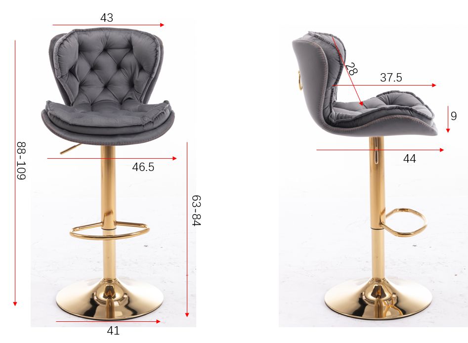 Dohety Velvet Grey and Gold Bar Stool - decorstore