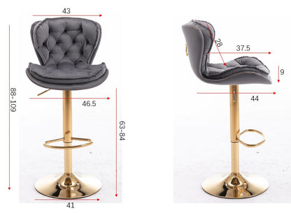 Dohety Velvet Grey and Gold Bar Stool - decorstore
