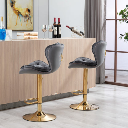 Dohety Velvet Grey and Gold Bar Stool - decorstore