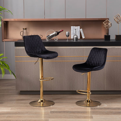 Jorja Black Velvet and Gold Gas Lift Bar Stool - decorstore