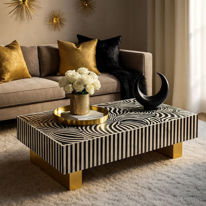 Mother of Pearl Hand Inlay Obsidian Swirl Coffee Table - decorstore