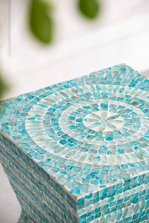 Mother of Pearl Blue Inlay Stool/Side table - decorstore