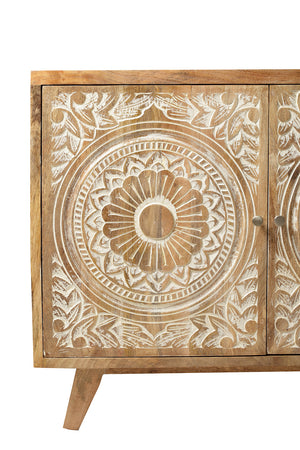 Engraved Flower Hand Crafted Hardwood Sideboard - decorstore