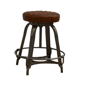 Brown Waffled Leather Industrial Bar Stool - decorstore