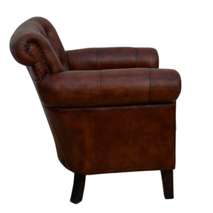 Studded Brown Leather Armchair - decorstore