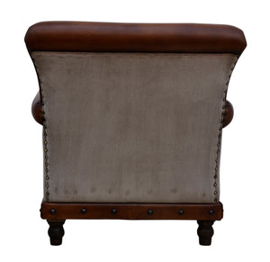 Vintage White Canvas Leather Armchair - decorstore