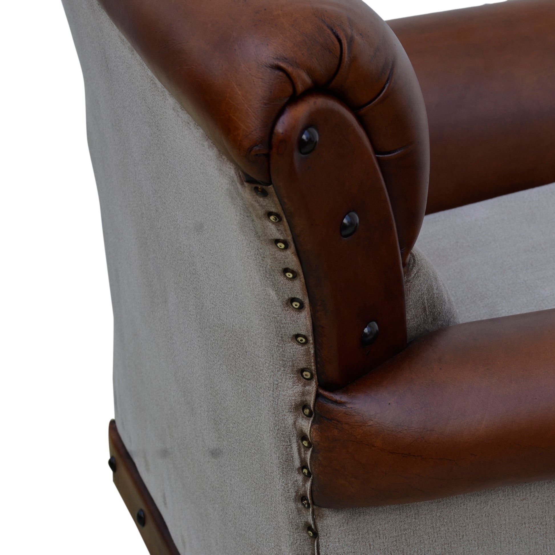 Vintage White Canvas Leather Armchair - decorstore