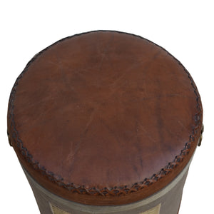 French Vintage Leather Top Ottoman - decorstore