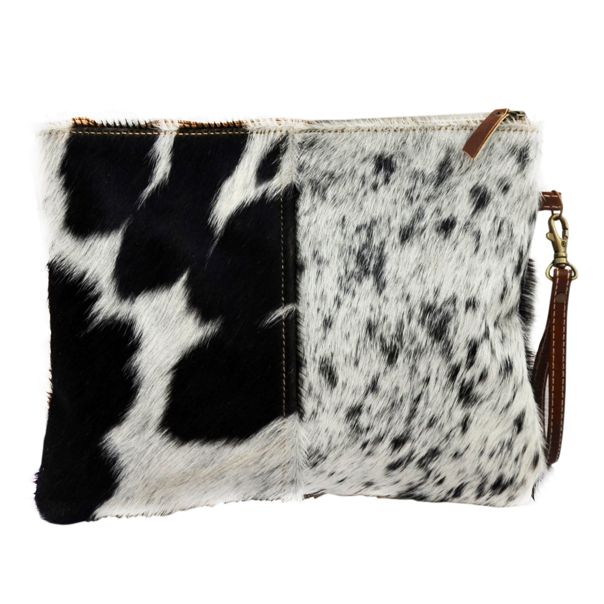 Dark Brown Cowhide Zip Clutch Bag - decorstore