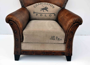 Canvas And Leather Polo Vintage Arm Chair - decorstore