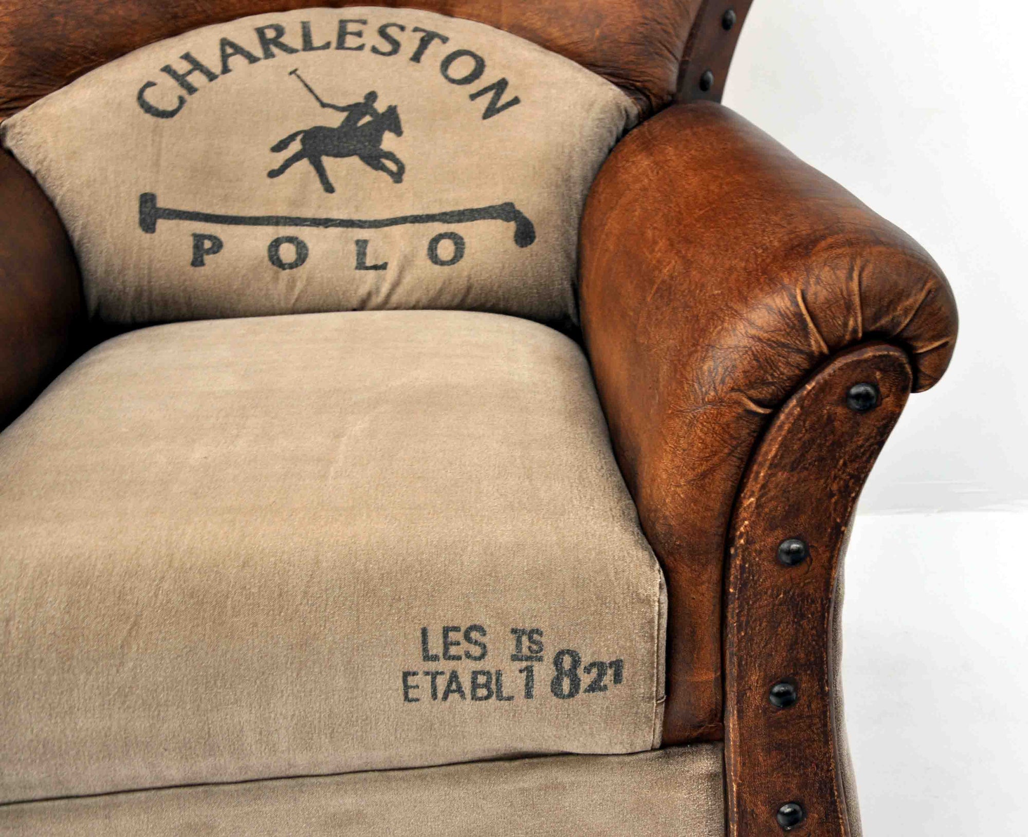 Canvas And Leather Polo Vintage Arm Chair - decorstore