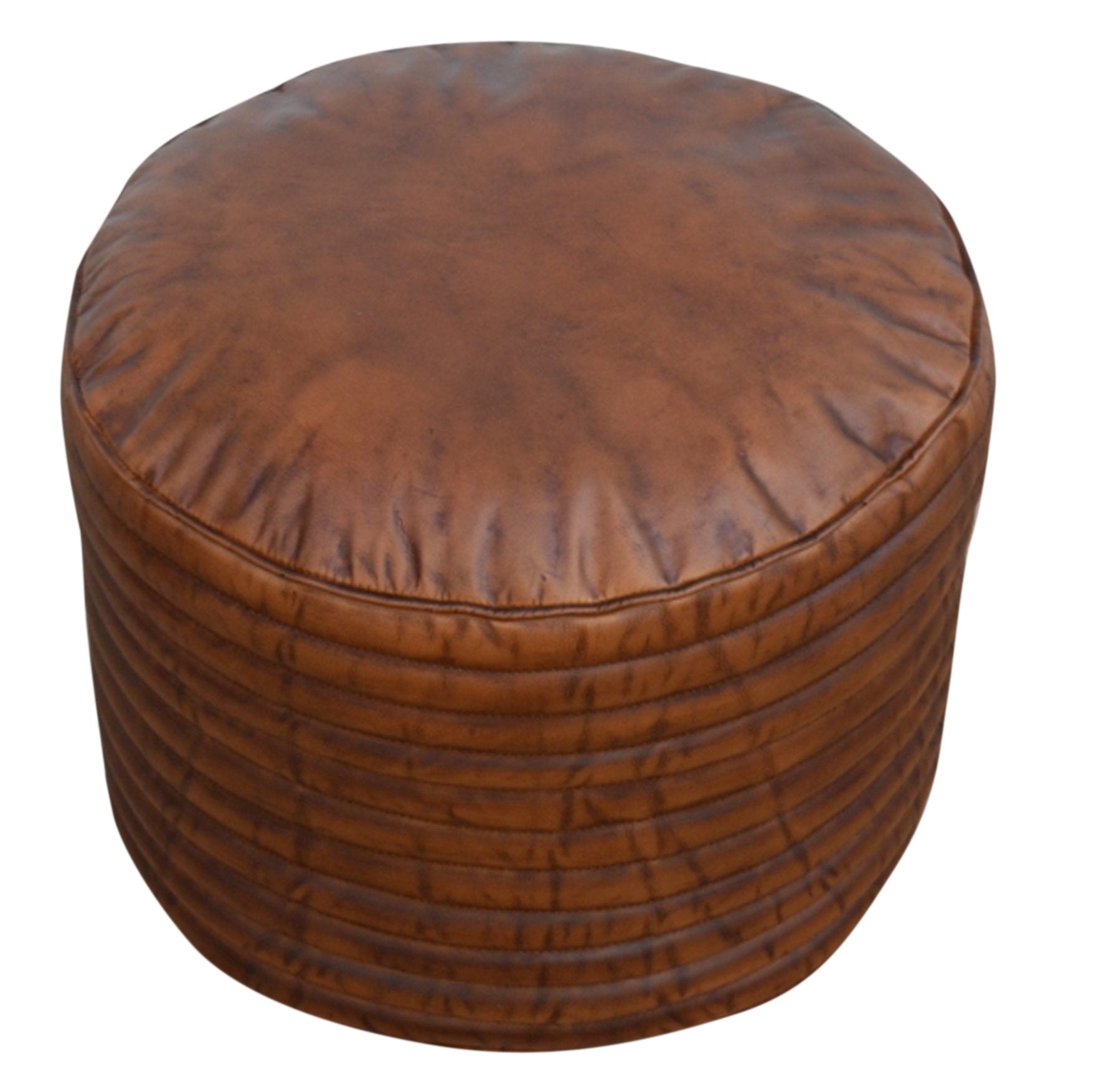 Buff Brown Leather Ottoman - decorstore
