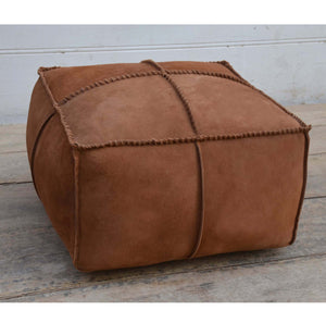 Brown Suede texture ‘Tray’ Leather Ottoman - decorstore