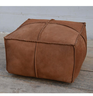 Brown Suede texture ‘Tray’ Leather Ottoman - decorstore
