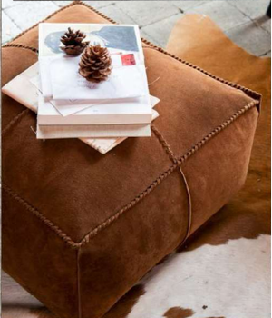 Brown Suede texture ‘Tray’ Leather Ottoman - decorstore