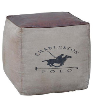 Polo Canvas And Leather Square Ottoman - decorstore