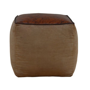 Polo Canvas And Leather Square Ottoman - decorstore