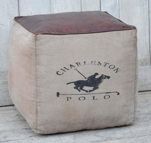 Polo Canvas And Leather Square Ottoman - decorstore