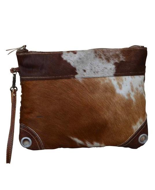 Cowhide Peep Zip Clutch Bag - decorstore