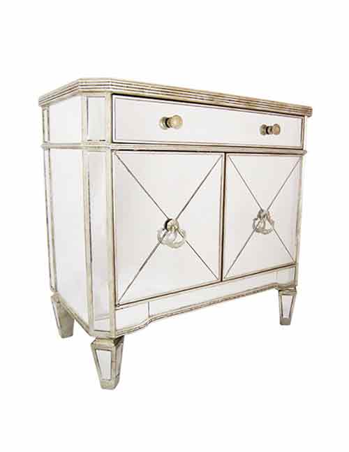 Mirrored Antique Ribbed 1 Drawer 2 Door Cabinet - decorstore