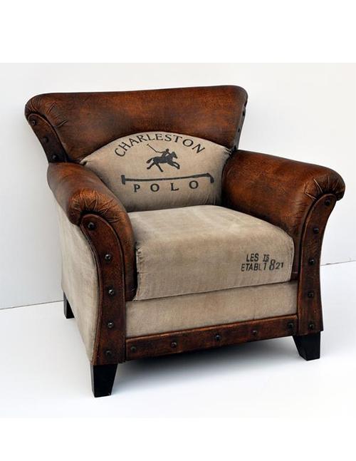 Canvas And Leather Polo Vintage Arm Chair - decorstore