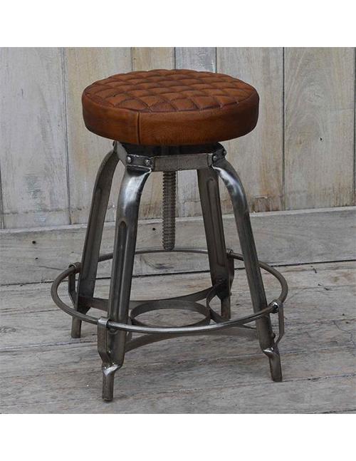 Brown Waffled Leather Industrial Bar Stool - decorstore