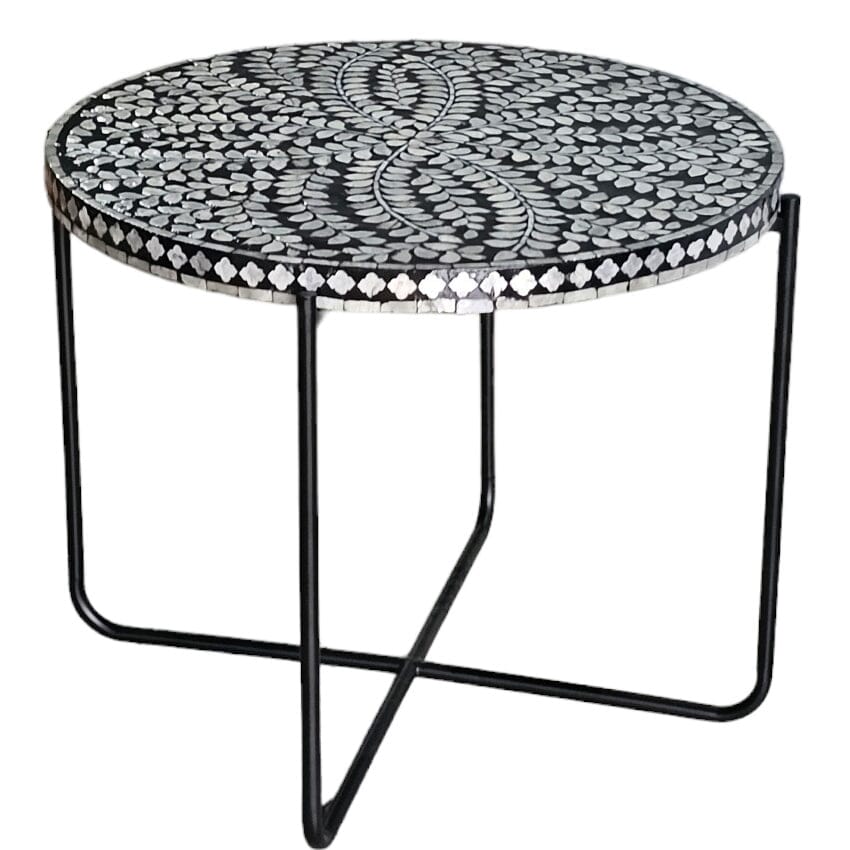 Mother of pearl Monochrome Harmony Circular Side Table - decorstore