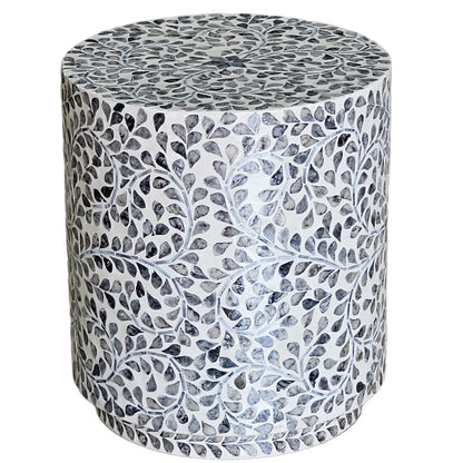 Mother of pearl Ebony Swirl Cream Stool/Side Table - decorstore