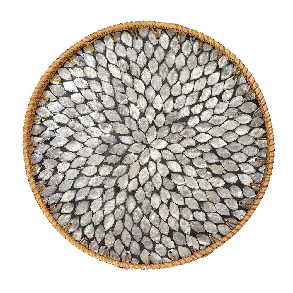 Mother Of Pearl Rattan Tray Leaf Gray - decorstore