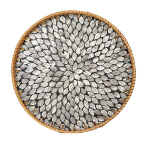 Mother Of Pearl Rattan Tray Leaf Gray - decorstore