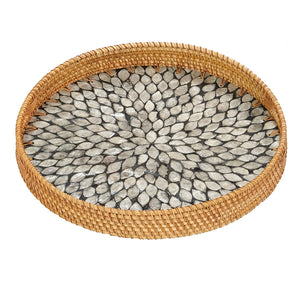 Mother Of Pearl Rattan Tray Leaf Gray - decorstore