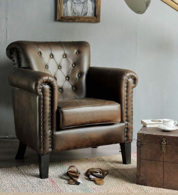 Studded Brown Leather Armchair - decorstore