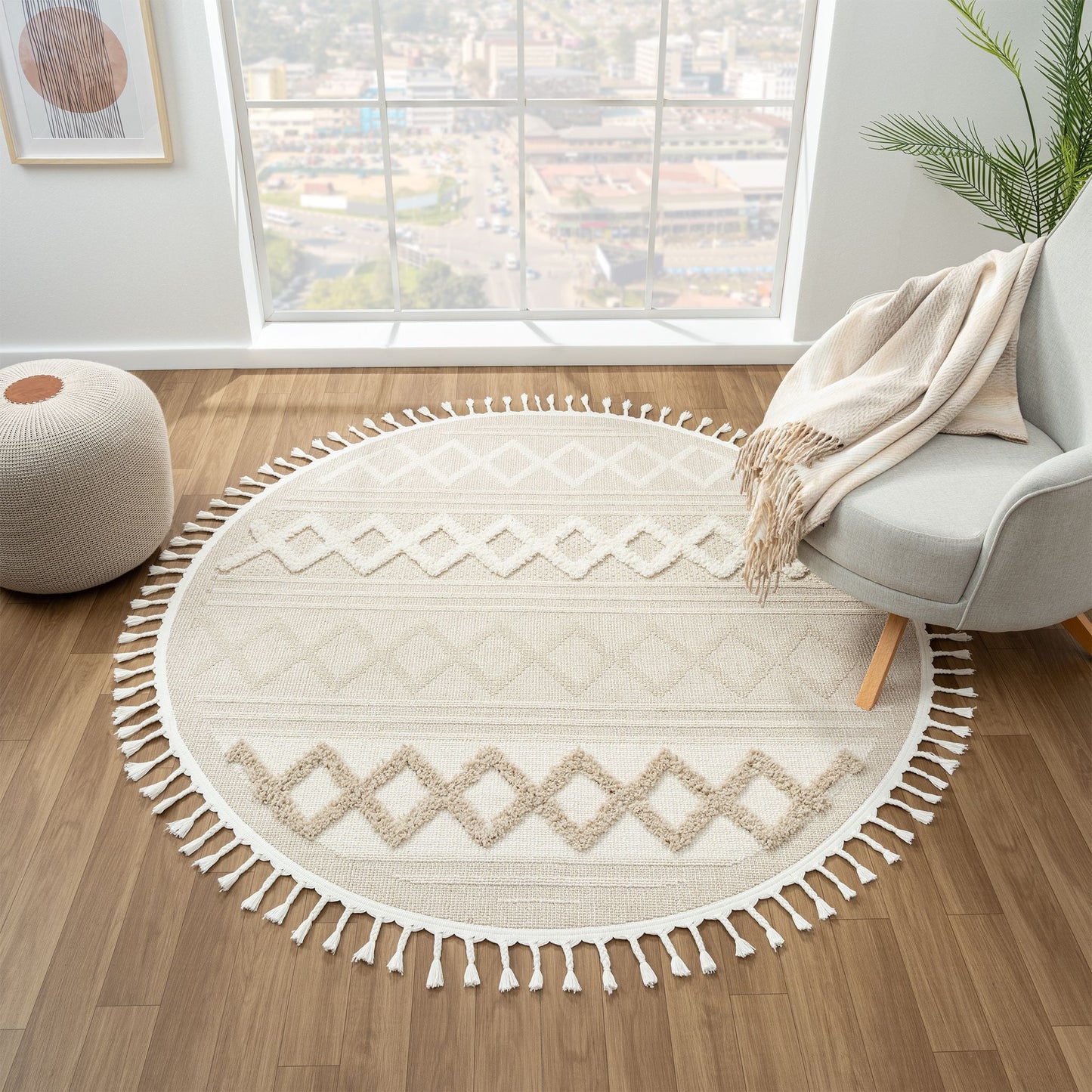 Cottage 542 Fawn Round Designer Rug - decorstore